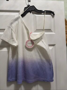 Umgee White to Lavender Ombre Waffle Knit Top